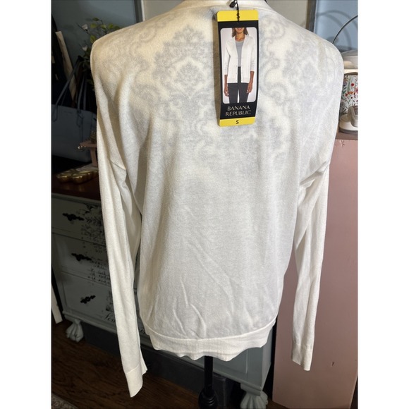 Banana Republic White V-Neck Lightweight Cardigan Women's Size Small Y2K Soft - Picture 6 of 10